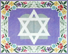 Judaic Designs by Tonya Tablet Floral Purple Tallis Bag Needlepoint Canvas