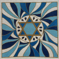 Julia's Needleworks Blue Star of David Tefillin Bag Needlepoint Canvas