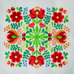 KCN Designers Hungarian Folk Design Red and Pink Floral Needlepoint Canvas
