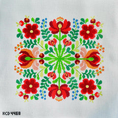 KCN Designers Hungarian Folk Design Red and Pink Floral Needlepoint Canvas