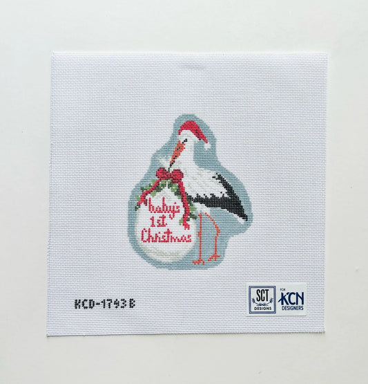 KCN Designers Baby's First Christmas Stork Needlepoint Canvas - Blue