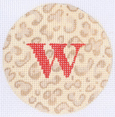 Kate Dickerson Needlepoint Collections Bright Disk Letter in Cream & Taupe Leopard Needlepoint Canvas