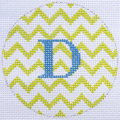 Kate Dickerson Needlepoint Collections Bright Disk Letter in Lime & White Zig Zag Needlepoint Canvas