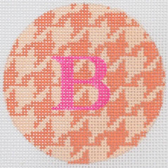 Kate Dickerson Needlepoint Collections Bright Disk Letter in Tangerine & Creamsicle Houndstooth Needlepoint Canvas