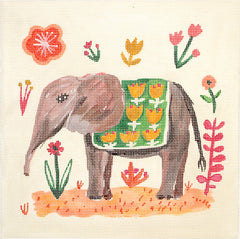 Kate Dickerson Needlepoint Collections Carolyn Gavin Elephant with Green Blanket Needlepoint Canvas