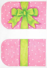 Kate Dickerson Needlepoint Collections Lime Bow On Pink with White Dots Eyeglass Case Needlepoint Canvas