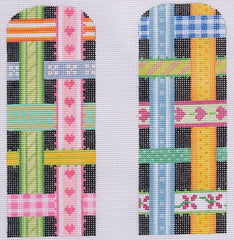 Kate Dickerson Needlepoint Collections Woven Ribbons Eyeglass Case in Colors on Black Needlepoint Canvas