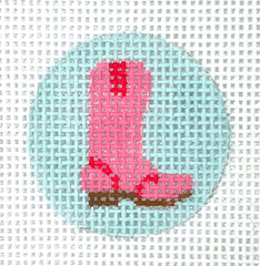 Kate Dickerson Needlepoint Collections Cowboy Boot Insert in Pink on Sky Needlepoint Canvas - 1 Round