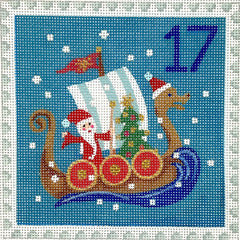 Kate Dickerson Needlepoint Collections Klara Hawkins Advent Stamp #17 Santa in Ship Needlepoint Canvas