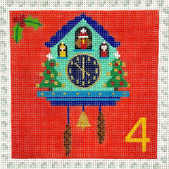 Kate Dickerson Needlepoint Collections Klara Hawkins Advent Stamp #4 Cuckoo Clock Needlepoint Canvas