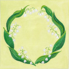 Kate Dickerson Needlepoint Collections Lily Of The Valley Ring Bearer Pillow on Soft Green Needlepoint Canvas