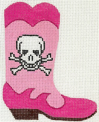 Kate Dickerson Needlepoint Collections Mini Cowgirl Boot Skull & Crossbones on Pinks Needlepoint Canvas