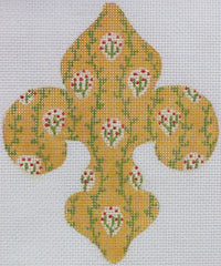 Kate Dickerson Needlepoint Collections Mini Fleur-De-Lys Provençal Posies & Vines Yellow Ochre Needlepoint Canvas
