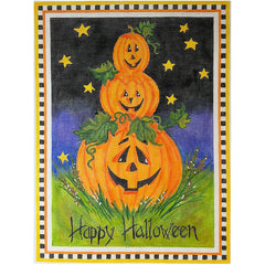 Kate Dickerson Needlepoint Collections Sally Eckman Roberts Happy Halloween Jack-o-Lantern Stack on Starry Night Needlepoint Canvas