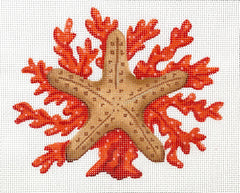 Kate Dickerson Needlepoint Collections Starfish with Coral Natural Colors Needlepoint Canvas