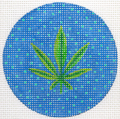 Kate Dickerson Needlepoint Collections Weed Round On Blue Needlepoint Canvas