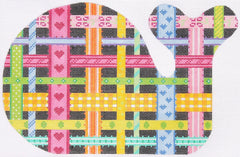 Kate Dickerson Needlepoint Collections Medium Whale Woven Ribbons Multi Brights on Black Needlepoint Canvas