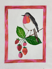 Kate Dickerson Needlepoint Collections Bird With Strawberry Branch Needlepoint Canvas