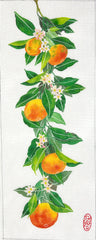 Kate Dickerson Needlepoint Collections Gabby Malpas Hanging Oranges With Leaves & Orange Blossoms Needlepoint Canvas