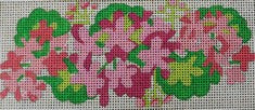 Kate Dickerson Needlepoint Collections Geraniums Insert in Pinks And Greens Needlepoint Canvas - 3.5 x 2.5