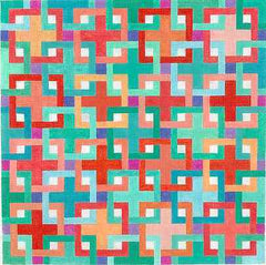 Kate Dickerson Needlepoint Collections Interlocking Squares Corals Turquoise and Violets Needlepoint Canvas