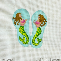 Kate Dickerson Needlepoint Collections Mini Flip Flop Mermaids on Soft Caribbean Needlepoint Canvas