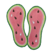 Kate Dickerson Needlepoint Collections Mini Flip Flop Watermelon in Pinks and Greens Needlepoint Canvas