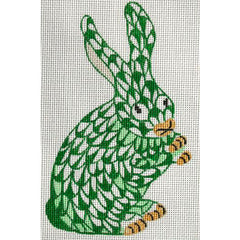 Kate Dickerson Needlepoint Collections Mini Herend Style Bunny Emerald with Gold Needlepoint Canvas