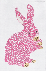 Kate Dickerson Needlepoint Collections Mini Herend Style Bunny Pink with Gold Needlepoint Canvas