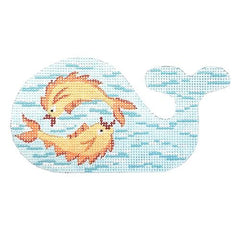 Kate Dickerson Needlepoint Collections Mini Whale Kissy Fish on Sea Needlepoint Canvas