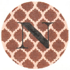 Kate Dickerson Needlepoint Collections Quatrefoils Round in Tan and Sand Needlepoint Canvas