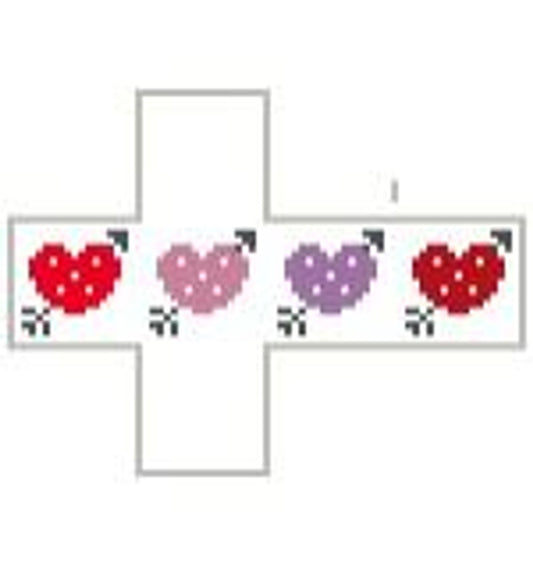 Kathy Schenkel Designs Valentine Hearts Tiny Cube Needlepoint Canvas with Embellishments