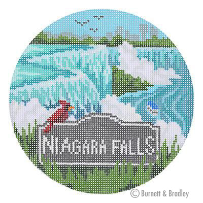 Kirk & Bradley Niagara Falls Travel Round Needlepoint Canvas