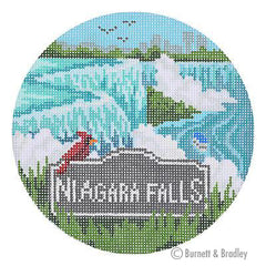 Bradley Needlepoint Company Explore America - Niagara Falls Travel Round Needlepoint Canvas