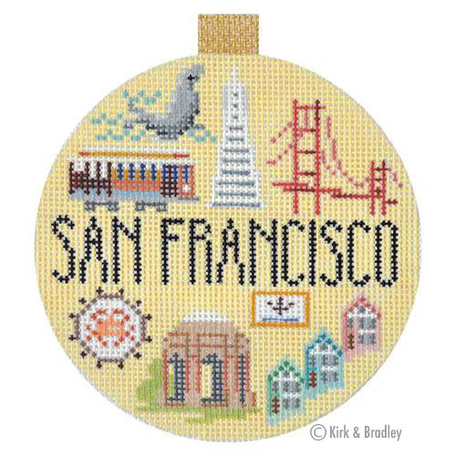 Bradley Needlepoint Company San Francisco Travel Round Needlepoint Canvas
