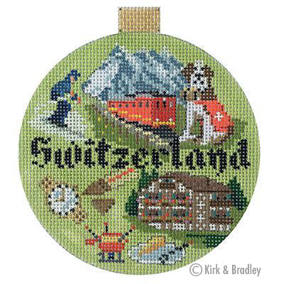 Bradley Needlepoint Company Switzerland Travel Round Needlepoint Canvas