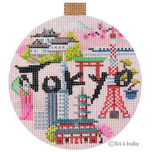 Kirk & Bradley Tokyo Travel Round Needlepoint Canvas