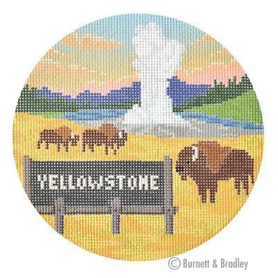 Kirk & Bradley Yellowstone Travel Round Needlepoint Canvas