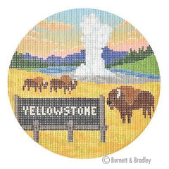Bradley Needlepoint Company Explore America - Yellowstone Travel Round Needlepoint Canvas