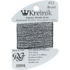 Rainbow Gallery Kreinik Braid #12 - 0001HL Silver High Lustre