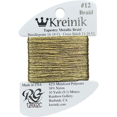 Rainbow Gallery Kreinik Braid #12 - 0002C Gold Cord