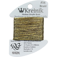 Rainbow Gallery Kreinik Medium Braid #16 - 0002HL Gold High Lustre
