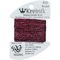 Rainbow Gallery Kreinik Medium Braid #16 - 0024HL Fuchsia High Lustre