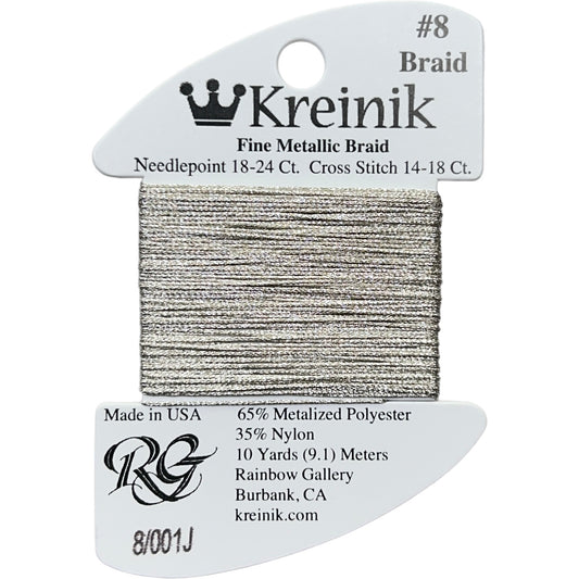 Rainbow Gallery Kreinik Fine Braid #8 - 0001J Japan Silver