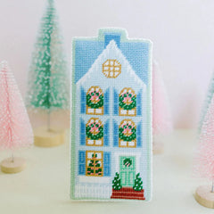 Le Point Studio Christmas Village Blue Row House Needlepoint Canvas