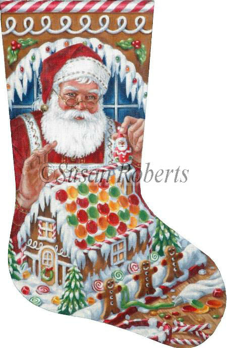 Liz Goodrick Dillon Santa Gingerbread House Stocking Needlepoint Canvas - 13 Mesh