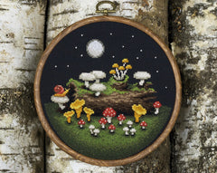 Lola Crow Moonlight Mushrooms Cross Stitch Pattern