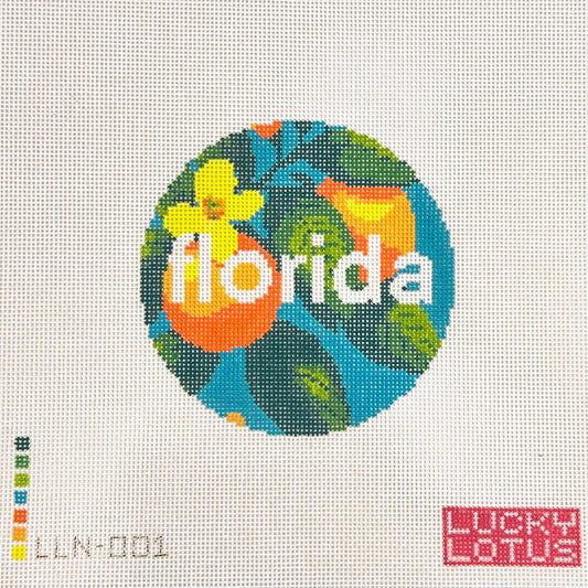 Lucky Lotus Needlepoint Florida Travel Round Needlepoint Canvas