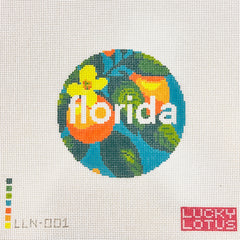 Lucky Lotus Needlepoint Florida Travel Round Needlepoint Canvas