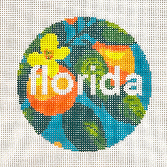 Lucky Lotus Needlepoint Florida Travel Round Needlepoint Canvas